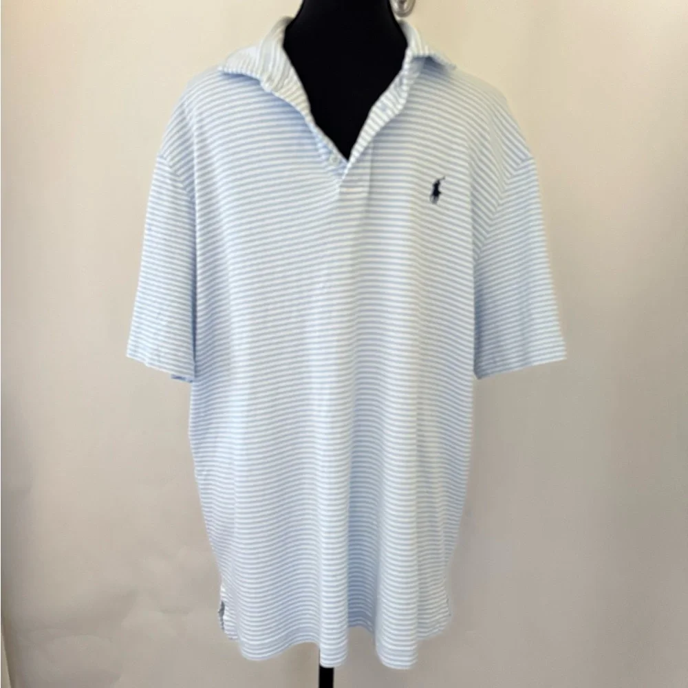 Polo Ralph Lauren Preppy Blue Striped Classic‎ Fit Short Sleeve Shirt, Size L